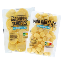 Mini krieltjes naturel of bistro
of aardappelschijfjes